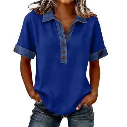Summer New Denim Patchwork Polo Shirt - T&amp;A enterprises