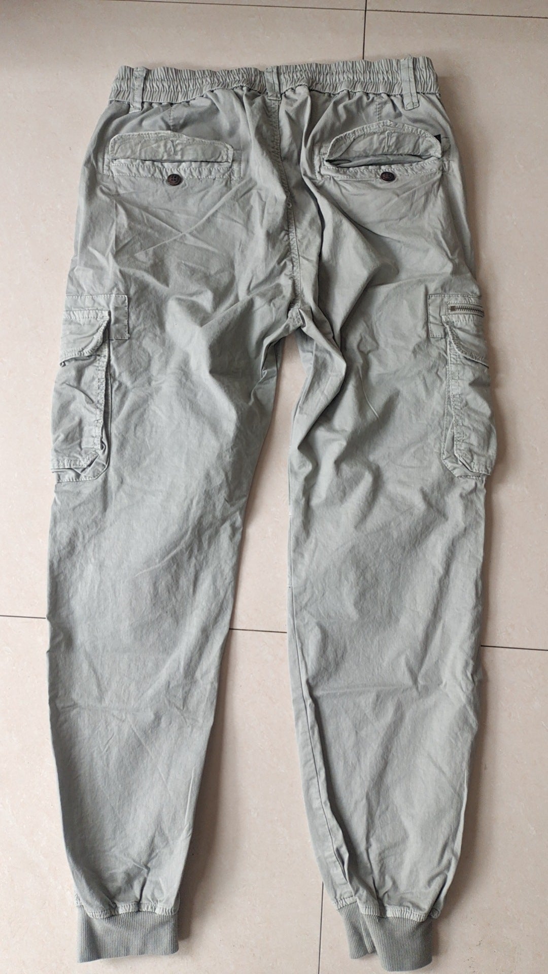 Solid Color Skinny Pants Multi-pocket Men&