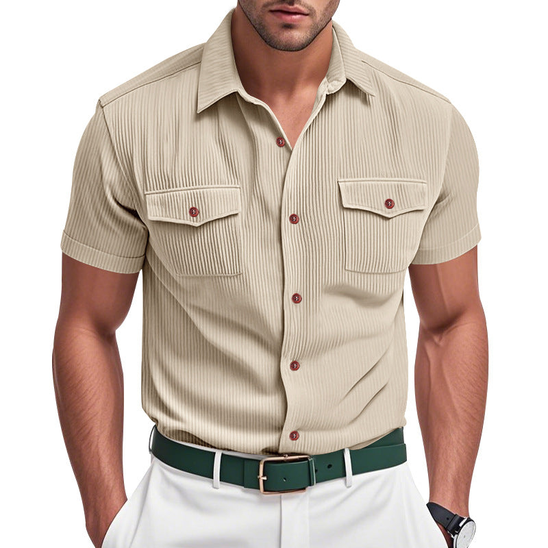 Loose Heavy Lapel Corduroy Workwear Short Sleeve Shirt - T&amp;A enterprises