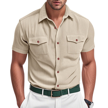 Loose Heavy Lapel Corduroy Workwear Short Sleeve Shirt - T&amp;A enterprises
