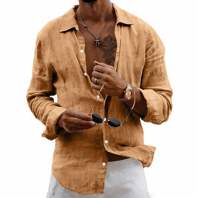 Loose-fit Cardigan With A Lapel Collar Versatile Linen Long-sleeve Shirt - T&amp;A enterprises