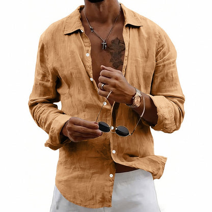 Loose-fit Cardigan With A Lapel Collar Versatile Linen Long-sleeve Shirt - T&amp;A enterprises
