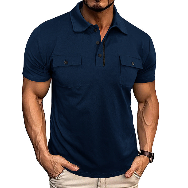 Summer Lapel Button Polo Shirt With Pockets Outdoor Fashion Short Sleeve Tops For Men Clothing - T&amp;A enterprises