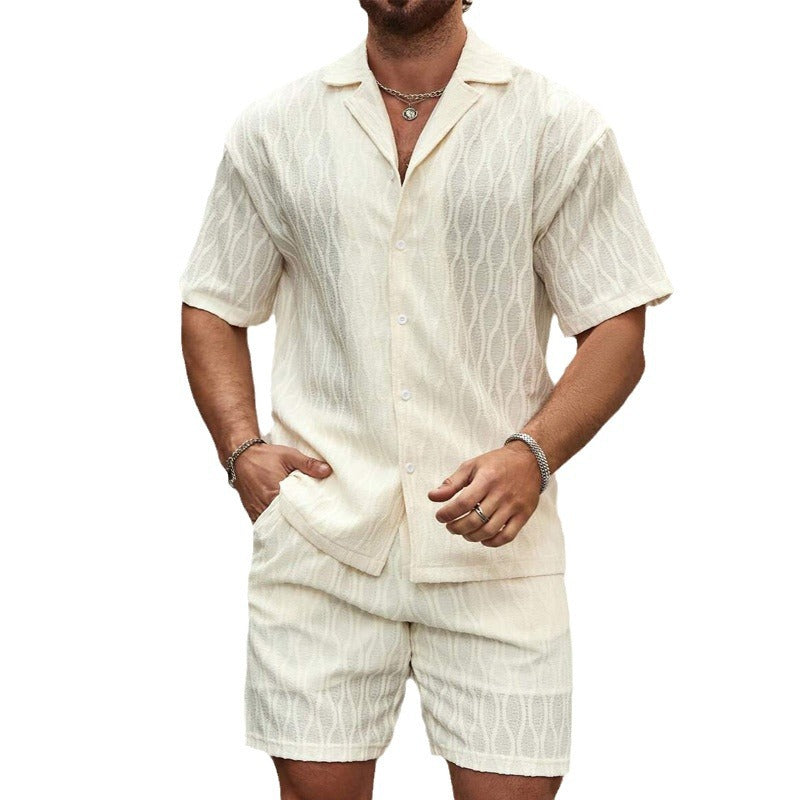 Men Tracksuits Summer Fashion Solid Loose Casual Two Pieces Lapel Button Shirt Shorts Beach Holiday All-match Outfits Male - T&amp;A enterprises
