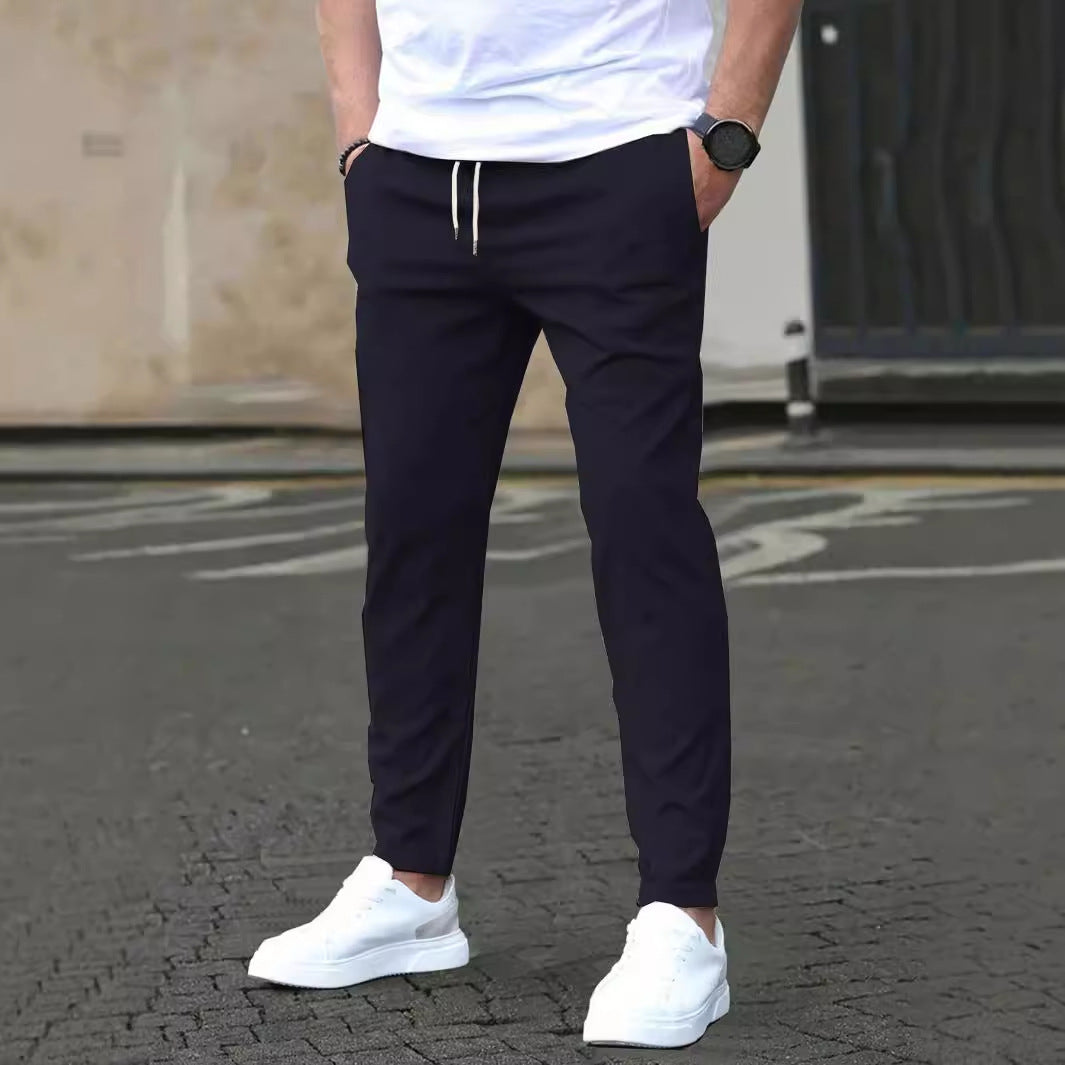 Casual Slim Fit Leather Tag Cropped Pants Solid Color Pants - T&amp;A enterprises