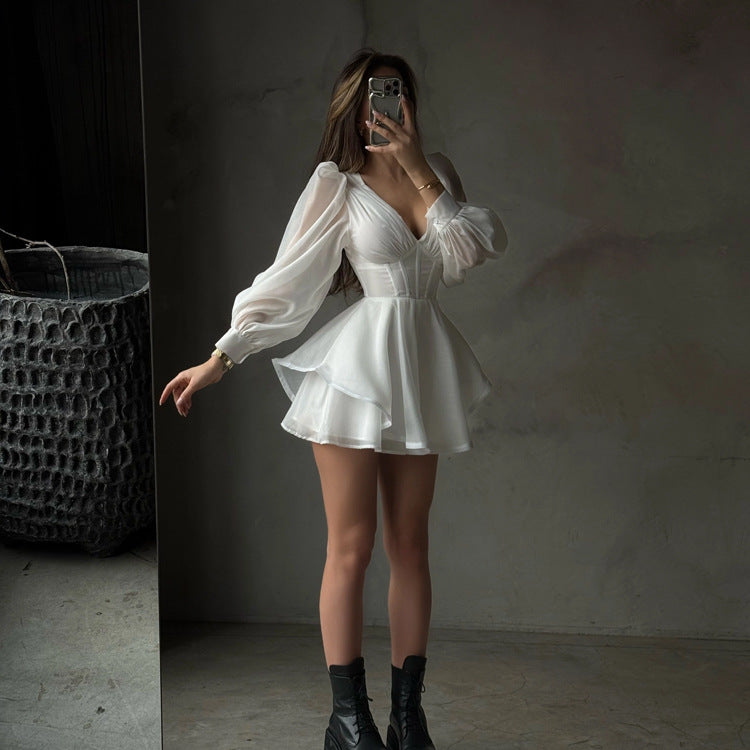 White Corset Puff Sleeve Mini Dress - T&amp;A enterprises