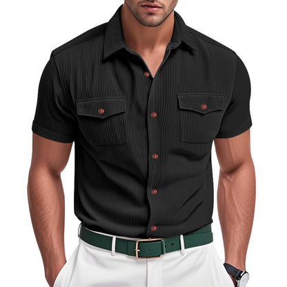 Loose Heavy Lapel Corduroy Workwear Short Sleeve Shirt - T&amp;A enterprises