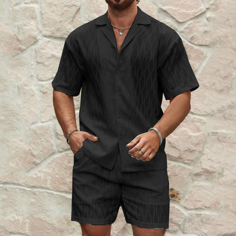 Men Tracksuits Summer Fashion Solid Loose Casual Two Pieces Lapel Button Shirt Shorts Beach Holiday All-match Outfits Male - T&amp;A enterprises