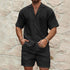 Men Tracksuits Summer Fashion Solid Loose Casual Two Pieces Lapel Button Shirt Shorts Beach Holiday All-match Outfits Male - T&A enterprises