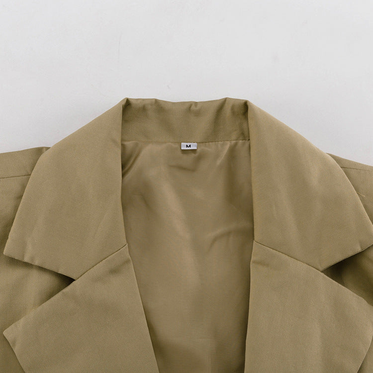 Khaki Oversized Sleeveless Blazer &amp; Shorts Co-ord Set - T&amp;A enterprises