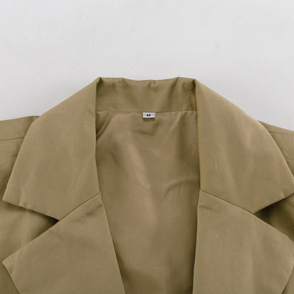 Khaki Oversized Sleeveless Blazer &amp; Shorts Co-ord Set - T&amp;A enterprises