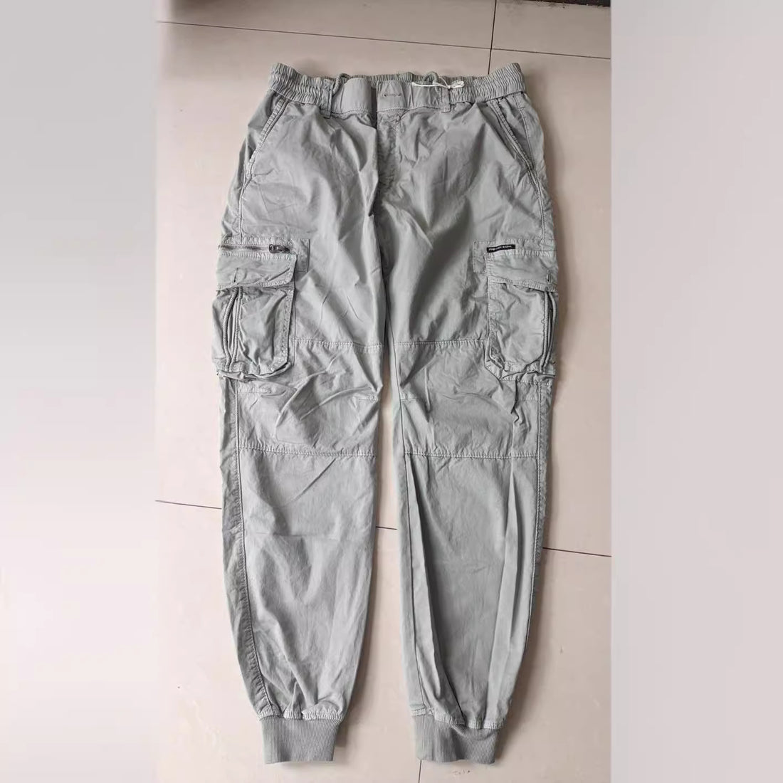 Solid Color Skinny Pants Multi-pocket Men&