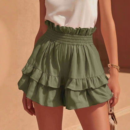 Fashionable Cinched Waist Ruffle Trim Casual Shorts - T&amp;A enterprises