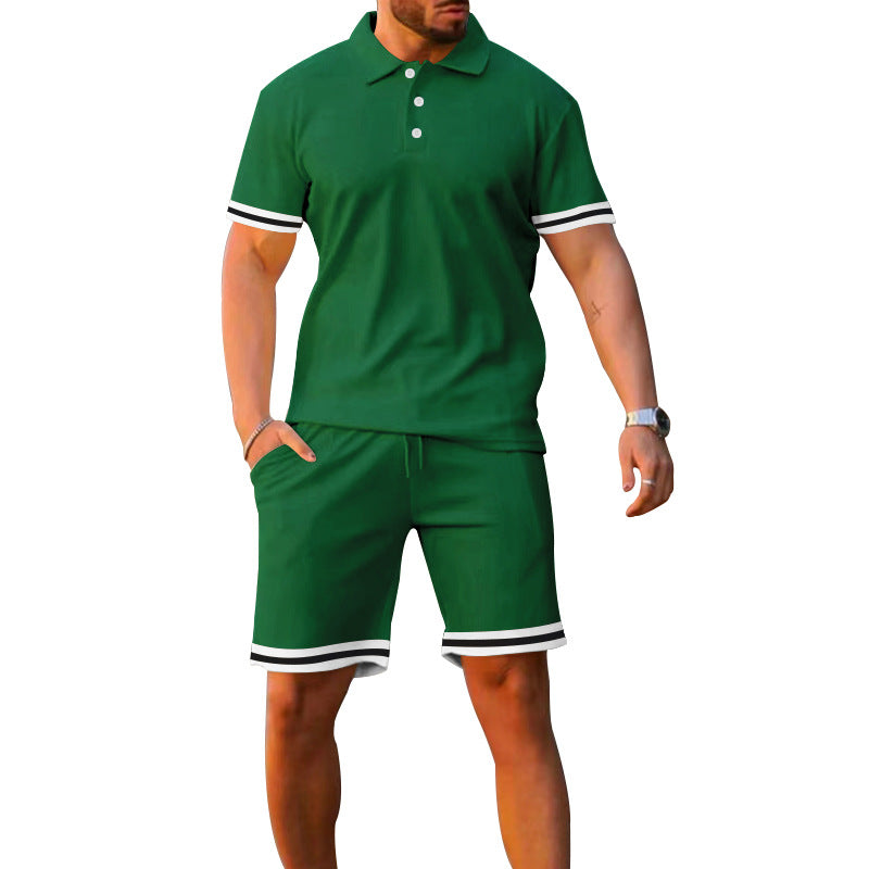Lapel Short-sleeved Shorts Two-piece Sports And Leisure Men&