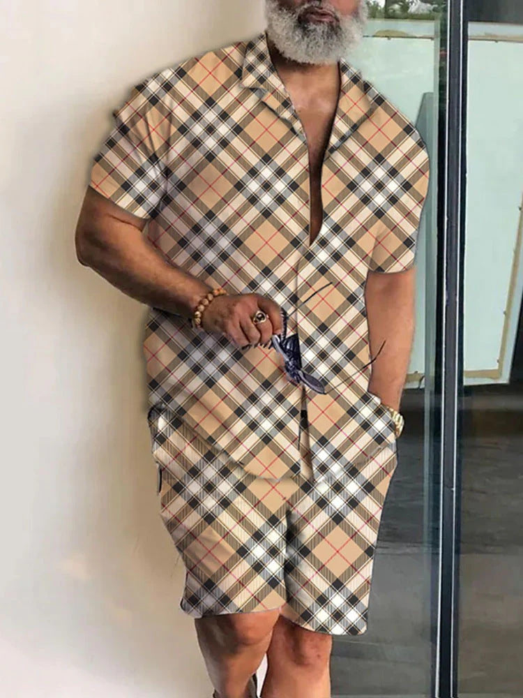Lapel 3D Printed Casual Slim-fitting Type Short Sleeve Shirt Outfit - T&amp;A enterprises