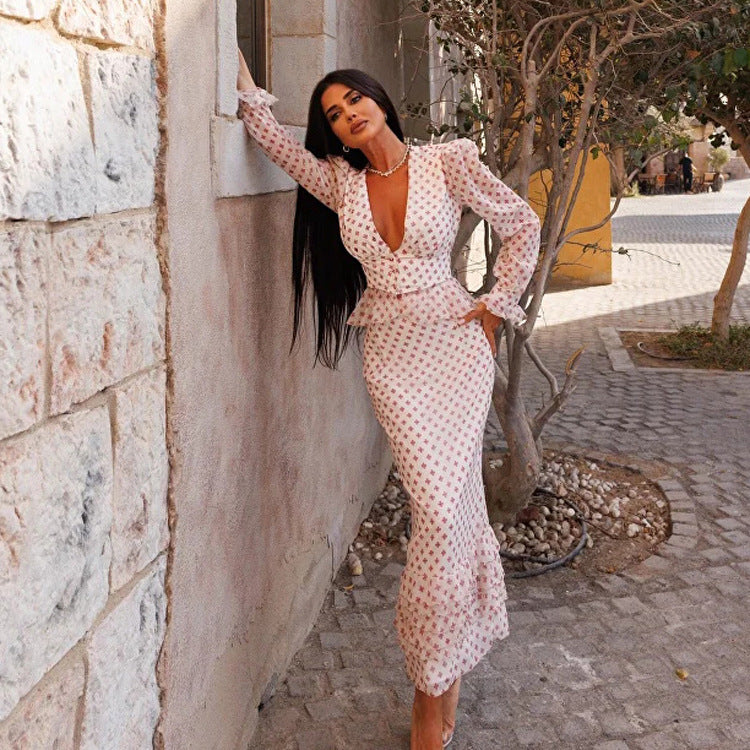 Cross Print Two-Piece Peplum Set - T&amp;A enterprises
