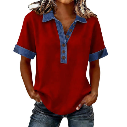 Summer New Denim Patchwork Polo Shirt - T&amp;A enterprises