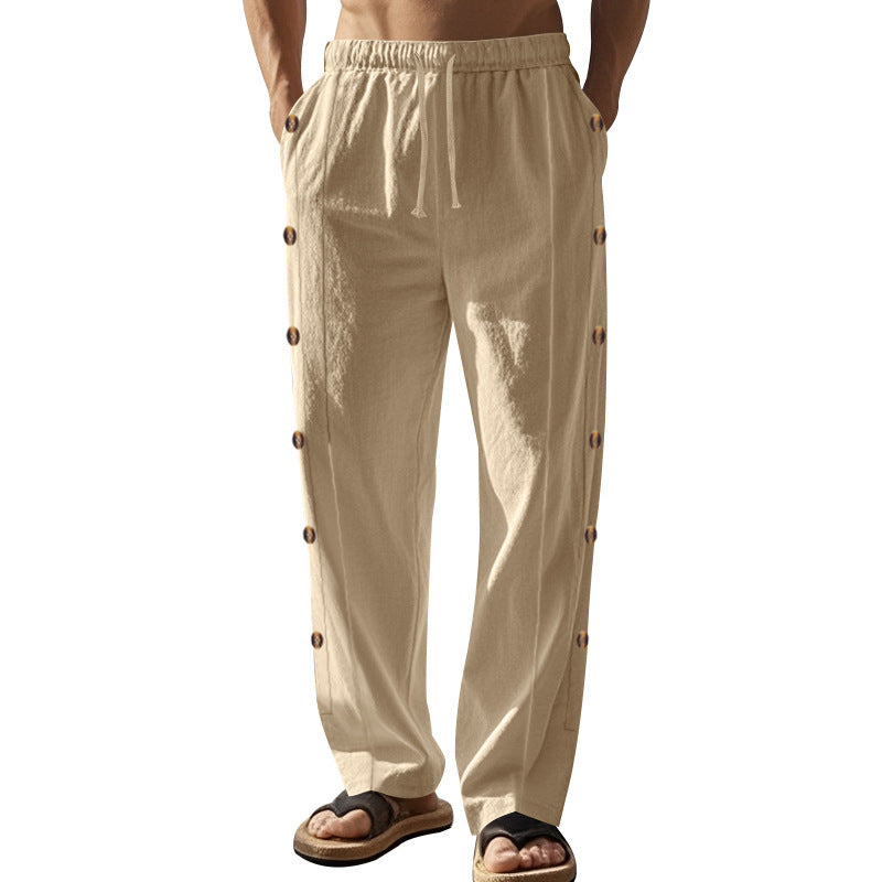 Drawstring Waist Side Button Solid Color Casual Men&
