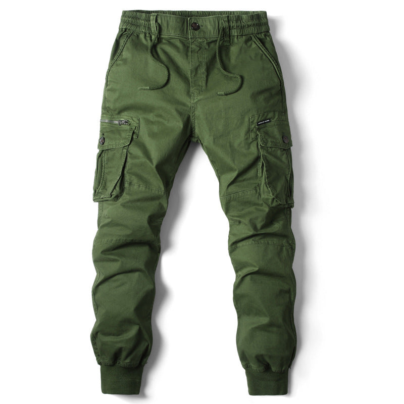 Solid Color Skinny Pants Multi-pocket Men&