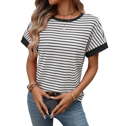 Casual Crew-Neck Patchwork Short-Sleeve T-Shirt - T&amp;A enterprises