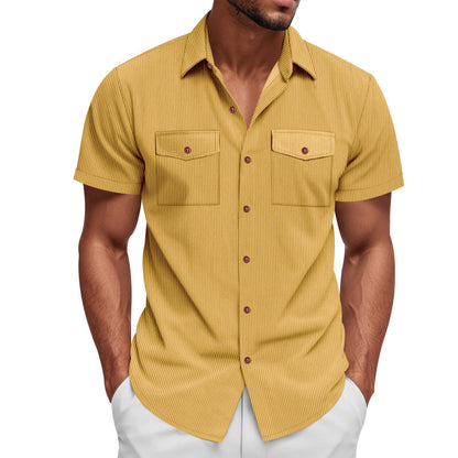Loose Heavy Lapel Corduroy Workwear Short Sleeve Shirt - T&amp;A enterprises