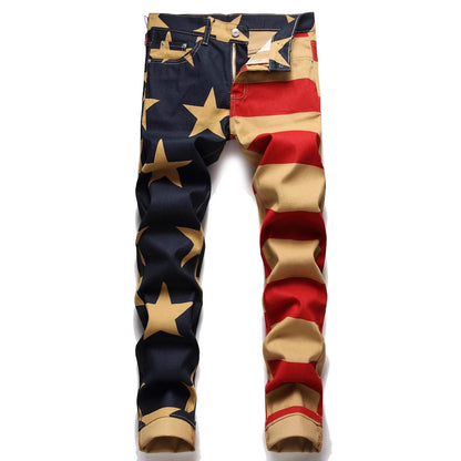Stretch Washed UNF Raw Denim Fashion Straight Trousers Jeans Men&