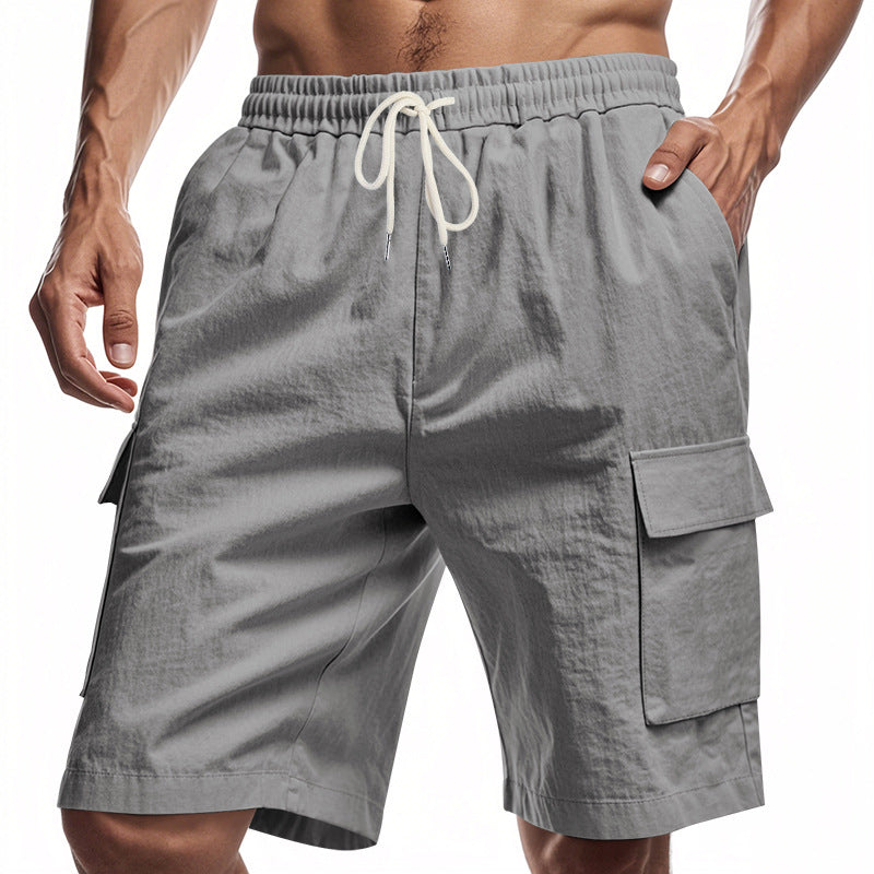 Loose Sports And Leisure Solid Color Linen Drawstring Shorts - T&amp;A enterprises