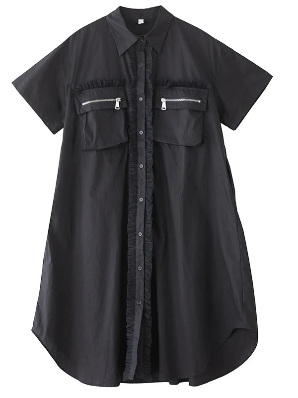 Tannt Women Dress Mesh Patchwork Color Matching Shirts Dresses Irregular Fashion Black White Summer Long Dresses 2025 New - T&amp;A enterprises