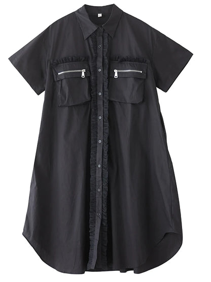 Tannt Women Dress Mesh Patchwork Color Matching Shirts Dresses Irregular Fashion Black White Summer Long Dresses 2025 New - T&amp;A enterprises