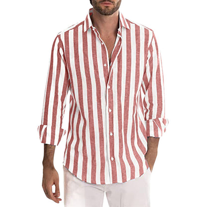Striped Print Shirt Casual Loose Long-sleeved Shirt Men&