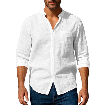 Long Sleeve Stand Collar Shirt With Pockets Casual Men&