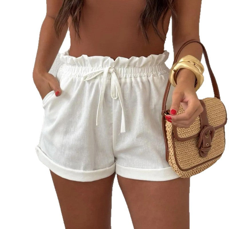 Womens Solid-Colored Loose All-Match Casual Cotton-Linen Shorts - T&amp;A enterprises