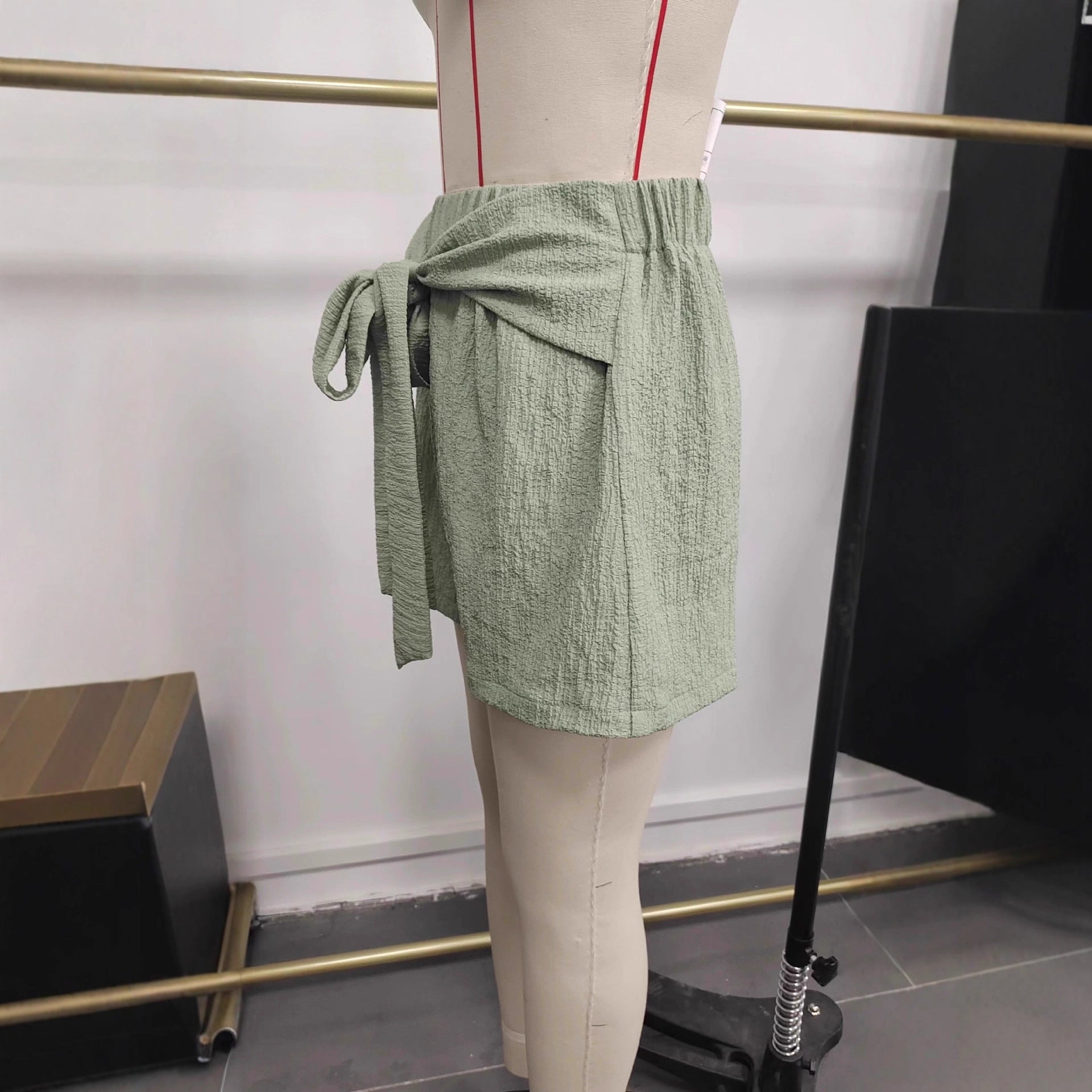 Waist-tie Front-pleated Elastic-waistband Wide-leg Shorts - T&amp;A enterprises