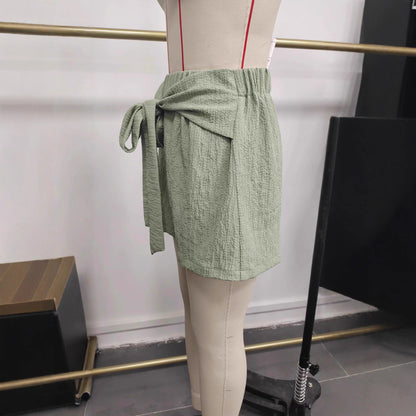 Waist-tie Front-pleated Elastic-waistband Wide-leg Shorts - T&amp;A enterprises