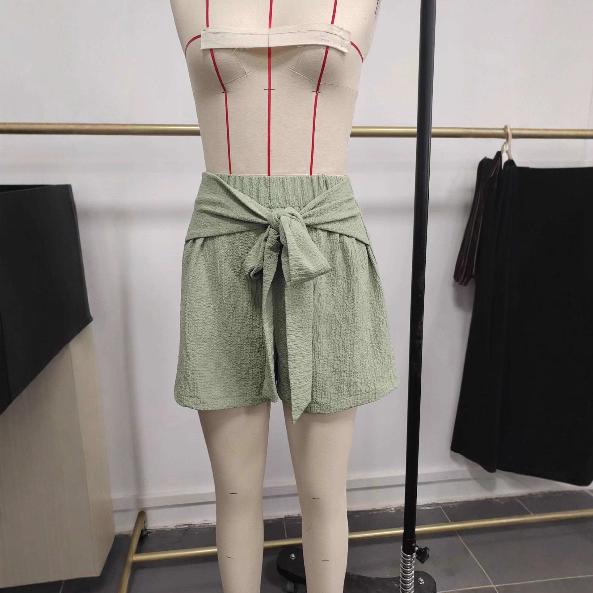 Waist-tie Front-pleated Elastic-waistband Wide-leg Shorts - T&amp;A enterprises