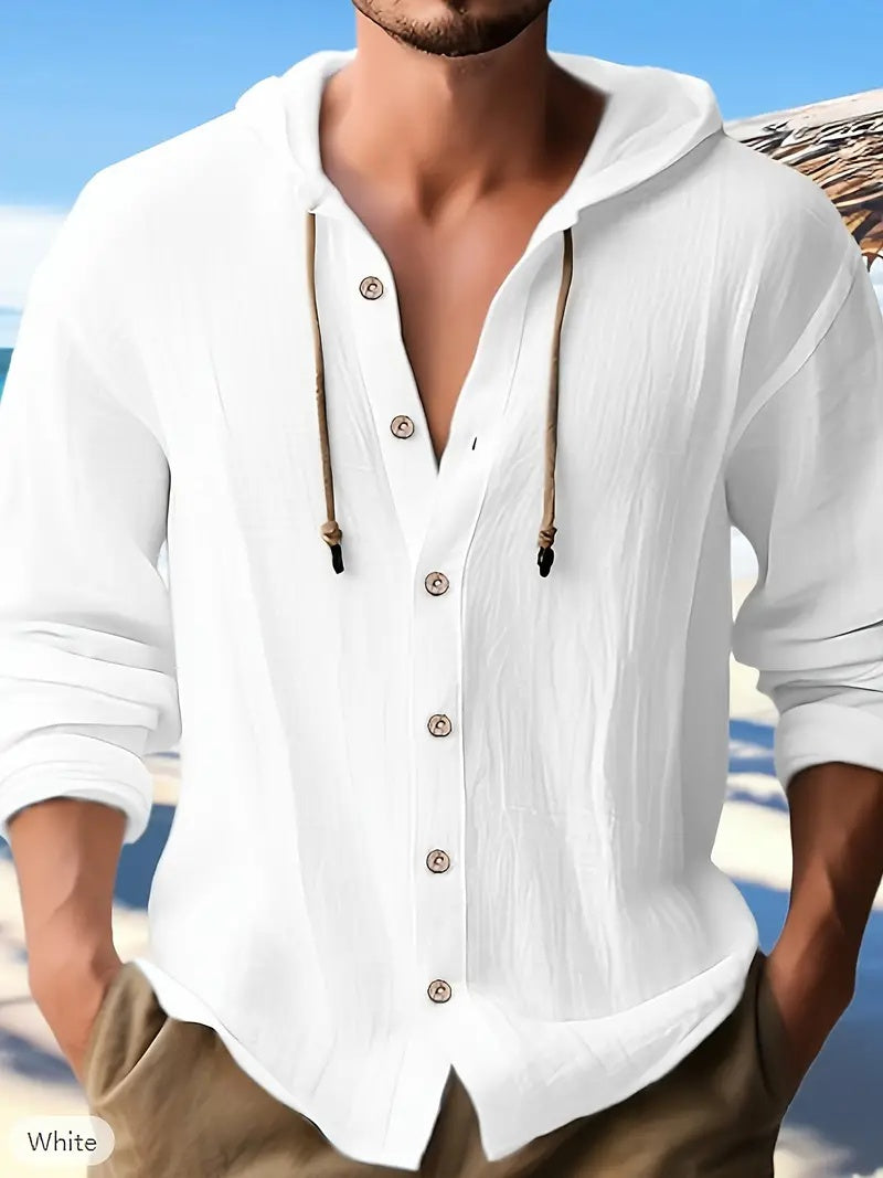 Button-down Drawstring Hooded Long-sleeved Lightweight Top - T&amp;A enterprises