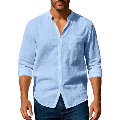 Long Sleeve Stand Collar Shirt With Pockets Casual Men&