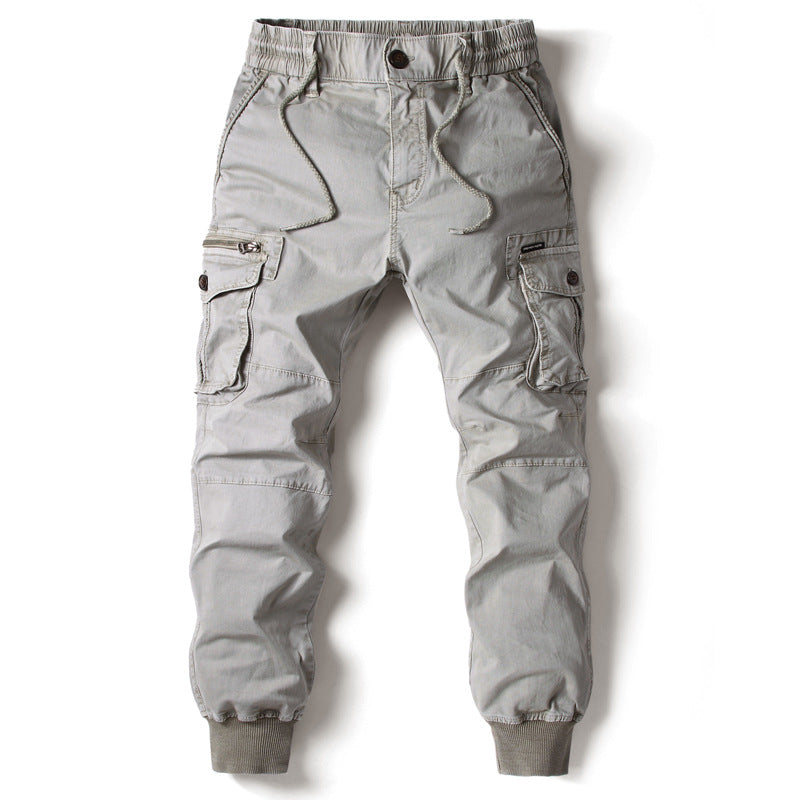 Solid Color Skinny Pants Multi-pocket Men&