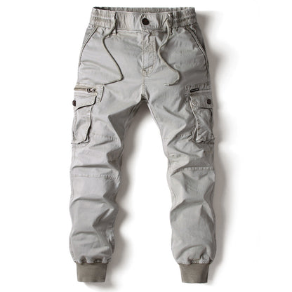 Solid Color Skinny Pants Multi-pocket Men&