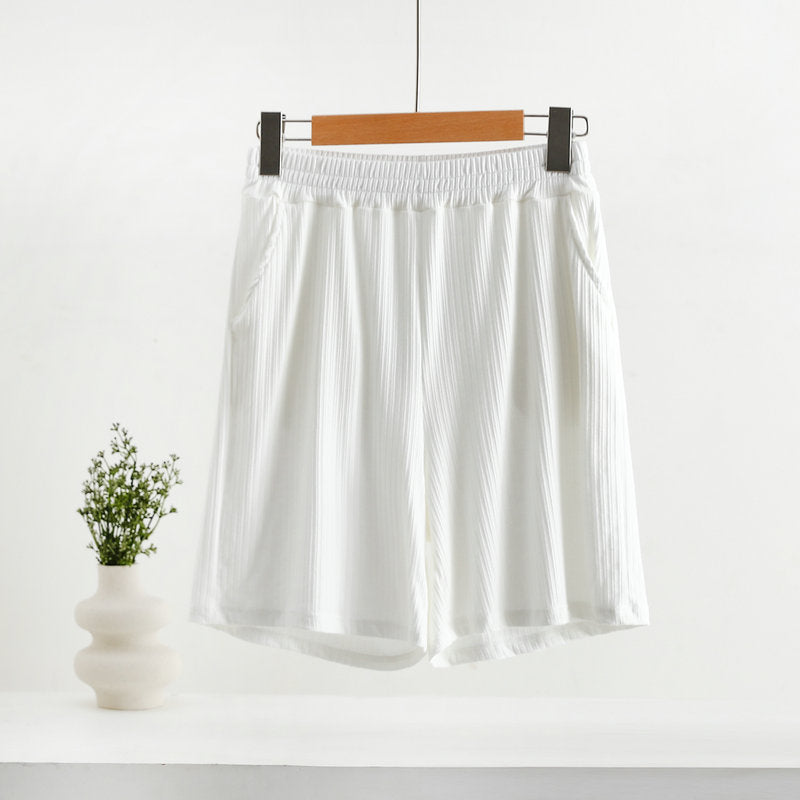 Pocket Shorts For Women, Summer Outerwear, High-waisted, Vertical Stripe Jacquard - T&amp;A enterprises
