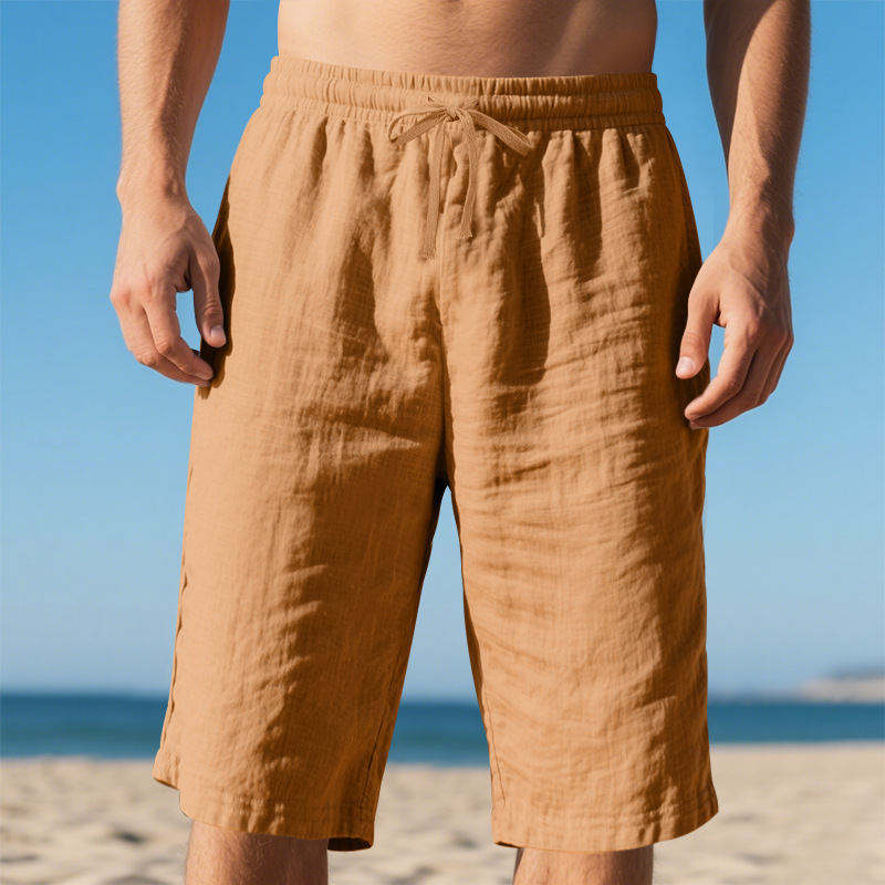 New Linen Drawstring Elastic Waist 34 Casual Shorts Men - T&amp;A enterprises