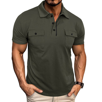 Summer Lapel Button Polo Shirt With Pockets Outdoor Fashion Short Sleeve Tops For Men Clothing - T&amp;A enterprises