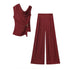 HH Women Elegant Pants Suit Dew Shoulder Golden Button Sleeveless Solid Short Top+Pleated High-Waisted Wide Leg Long Pant - T&A enterprises