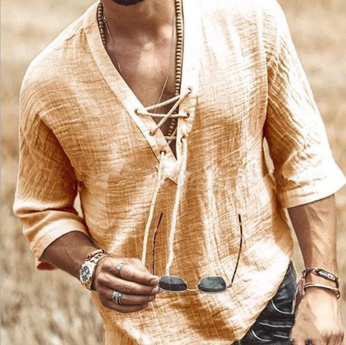 Lace Up Corn Mid Sleeved T-shirt - T&amp;A enterprises