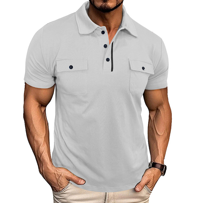 Summer Lapel Button Polo Shirt With Pockets Outdoor Fashion Short Sleeve Tops For Men Clothing - T&amp;A enterprises