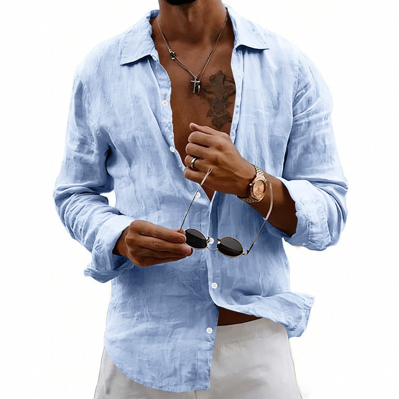 Loose-fit Cardigan With A Lapel Collar Versatile Linen Long-sleeve Shirt - T&amp;A enterprises