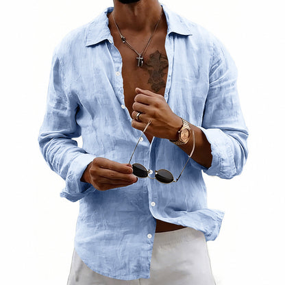 Loose-fit Cardigan With A Lapel Collar Versatile Linen Long-sleeve Shirt - T&amp;A enterprises