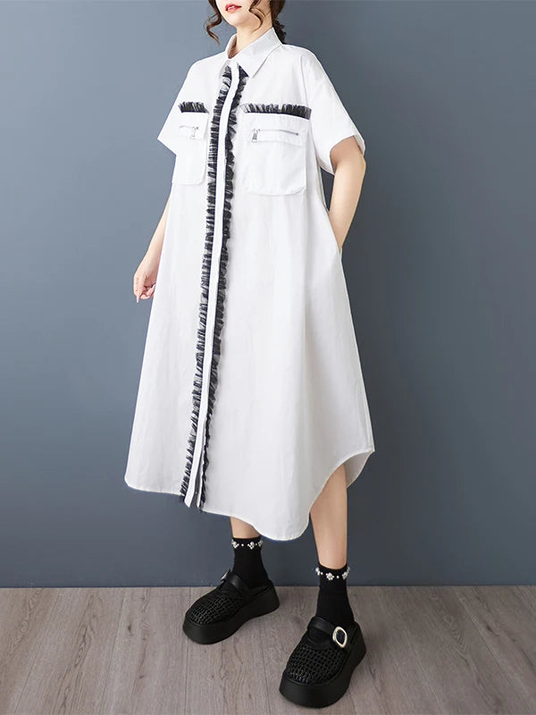 Tannt Women Dress Mesh Patchwork Color Matching Shirts Dresses Irregular Fashion Black White Summer Long Dresses 2025 New - T&amp;A enterprises