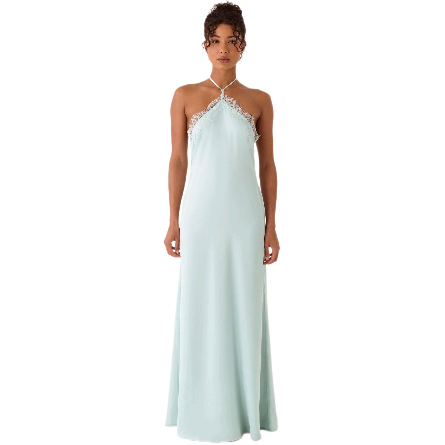 Lace-spliced Backless Slip Dress Solid Color - T&amp;A enterprises
