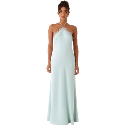 Lace-spliced Backless Slip Dress Solid Color - T&amp;A enterprises